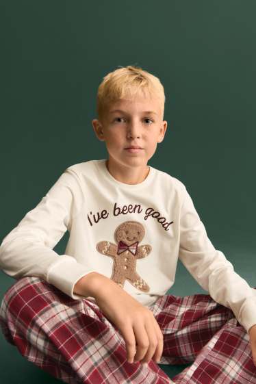 Enfants garçons - Mini Me - pain d'épice - pyjama de Noël enfant - 2 pièces - blanc crème