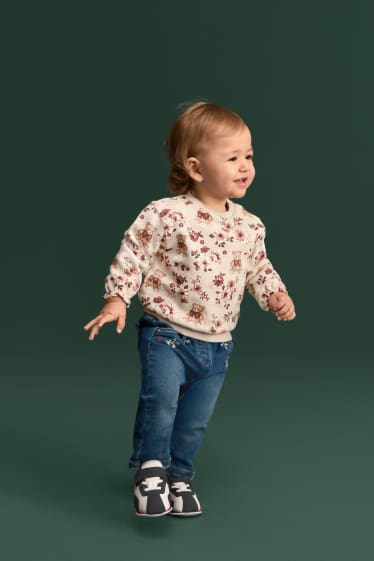 Baby: meisjes - Teddybeer en bloemetje - babysweatshirt - bruin / crème wit