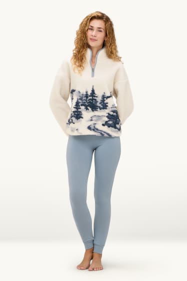 Dames - Fleecepyjama - blauw / wit
