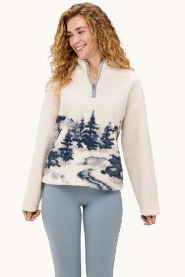 Dames - Fleecepyjama - blauw / wit