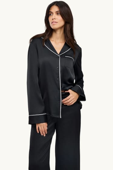 Damen - Satin-Pyjama - schwarz / weiß