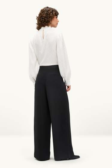 Femei - Pantaloni de stofă - talie înaltă - wide leg - negru