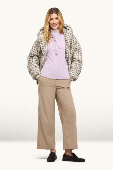 Donna - Pantaloni in velluto a coste - vita media - gamba ampia - beige