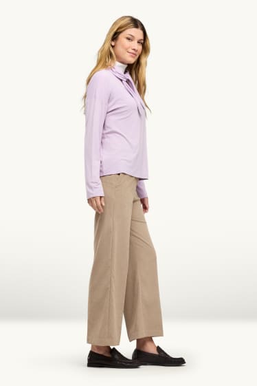 Donna - Pantaloni in velluto a coste - vita media - gamba ampia - beige