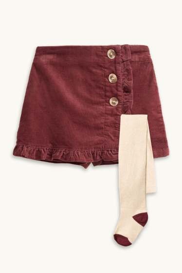Kinder Mädchen - Set - Cord-Skort und Strumpfhose - 2 teilig - rot
