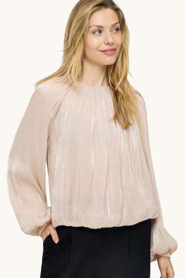 Dames - Blouse van chiffon met strass-steentjes - licht beige