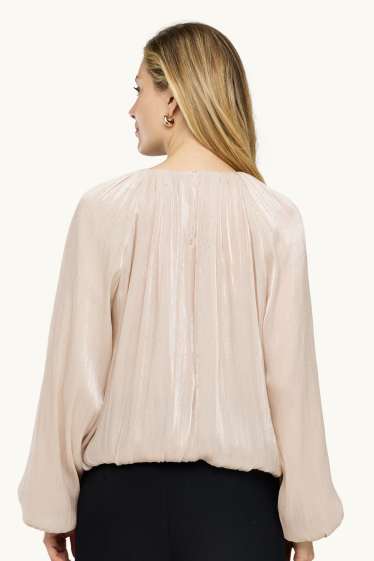 Dames - Blouse van chiffon met strass-steentjes - licht beige