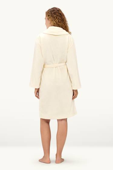 Damen - Fleece-Bademantel - cremeweiss