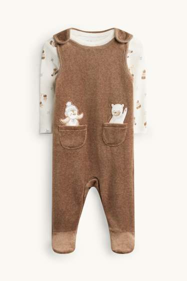 Unisex - Pinguino e orso polare - set con tutina - 2 pezzi - marrone / bianco crema