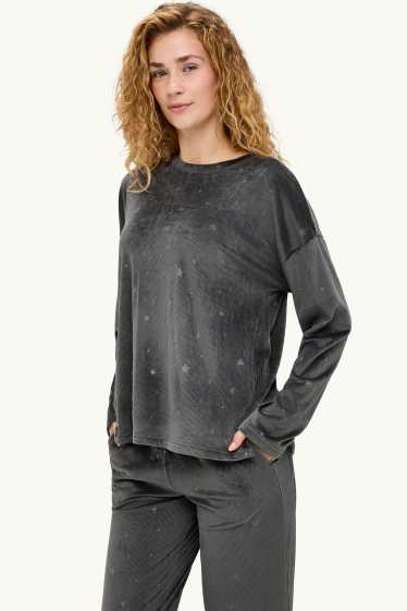 Damen - Winterpyjama - gerippt - gemustert - dunkelgrau