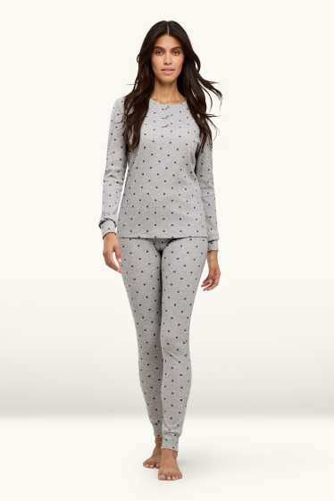 Dona - Pijama - estampat - texturada - gris / vermell fosc
