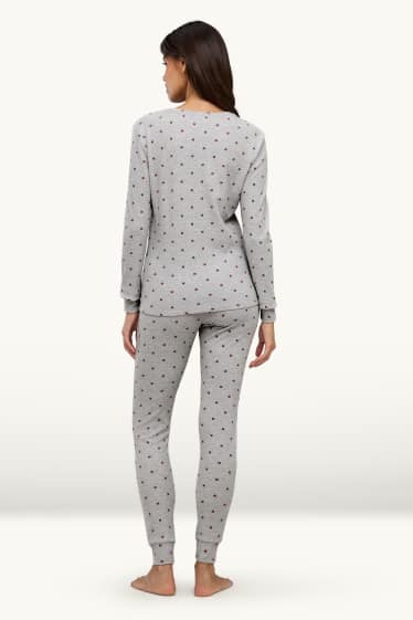 Dona - Pijama - estampat - texturada - gris / vermell fosc