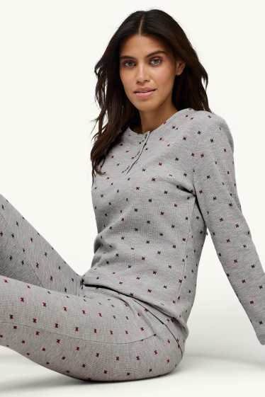 Dona - Pijama - estampat - texturada - gris / vermell fosc