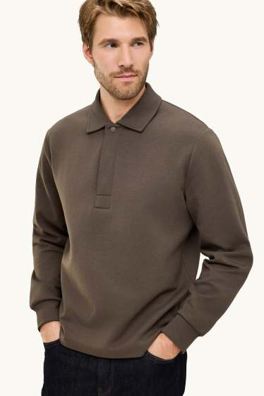 Herren - Langarm-Poloshirt - Relaxed Fit - khaki