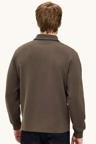 Herren - Langarm-Poloshirt - Relaxed Fit - khaki