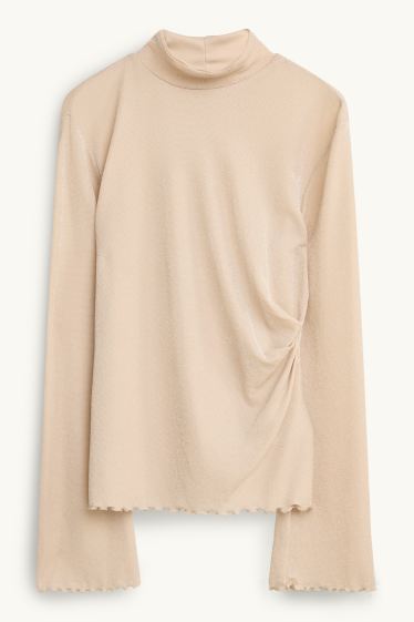 Dona - Samarreta de màniga llarga - regular fit - efecte brillant - crema