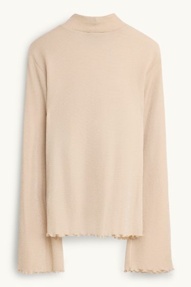 Dona - Samarreta de màniga llarga - regular fit - efecte brillant - crema