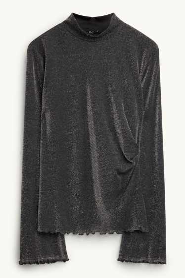 Dona - Samarreta de màniga llarga - regular fit - efecte brillant - negre