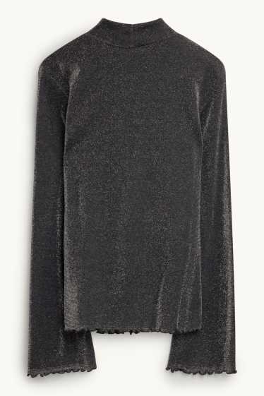 Dona - Samarreta de màniga llarga - regular fit - efecte brillant - negre
