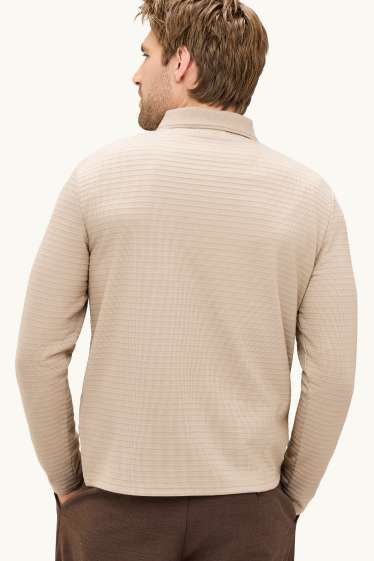 Pánské - Polokošile s dlouhým rukávem - regular fit - žebrovaná - béžová
