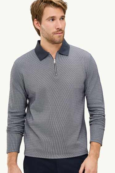 Bărbați - Tricou polo cu mânecă lungă - regular fit - reiat - gri închis melanj
