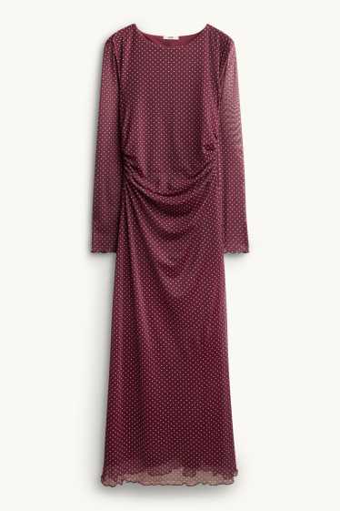 Donna - Vestito bodycon - tulle - a pois - bordeaux