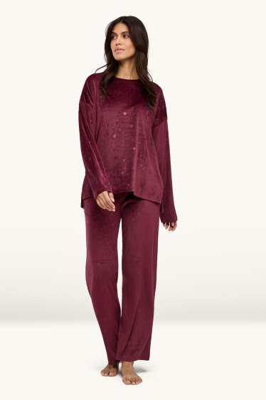 Dames - Pyjama - ribstof - bordeaux