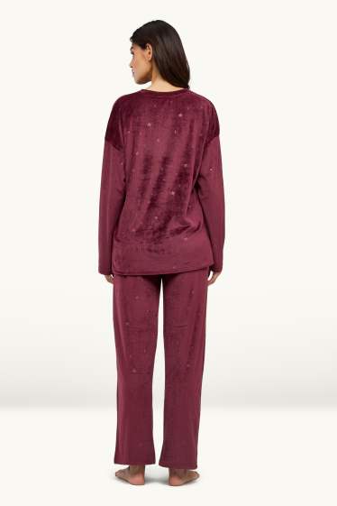 Dames - Pyjama - ribstof - bordeaux
