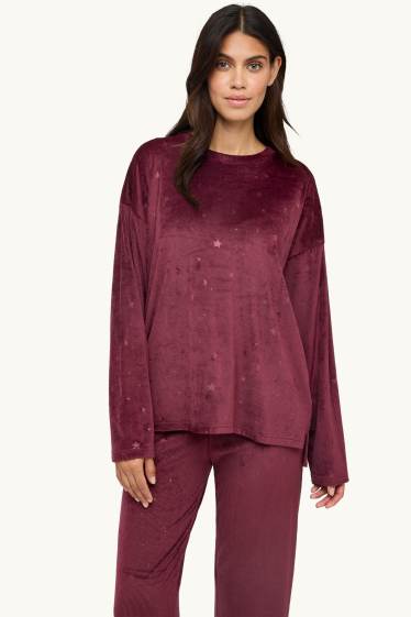 Dames - Pyjama - ribstof - bordeaux
