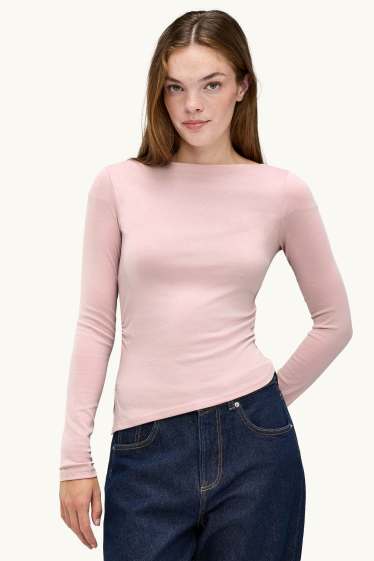 Femmes - Haut à manches longues - slim fit - rose tendre