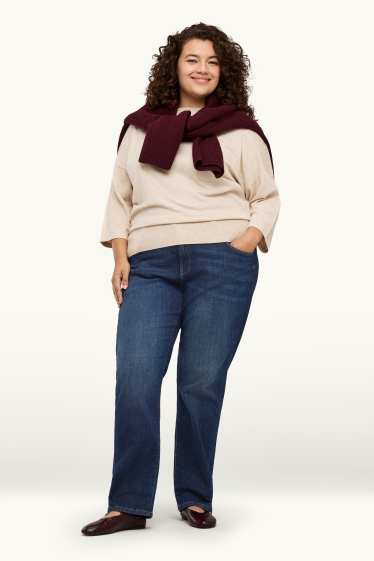 Femei - Straight jeans - talie medie - LYCRA® - denim-albastru închis