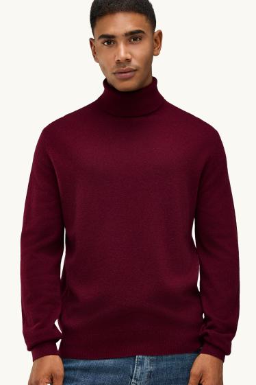 Hommes - Pull à col roulé en cachemire - bordeaux