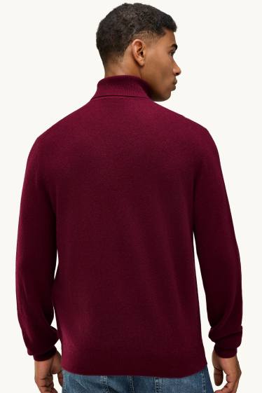 Hommes - Pull à col roulé en cachemire - bordeaux