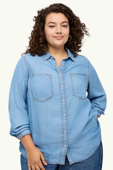 Women - Denim blouse - blue denim