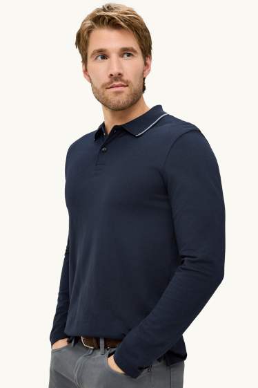 Home - Polo de mànigues llargues - slim fit - blau fosc