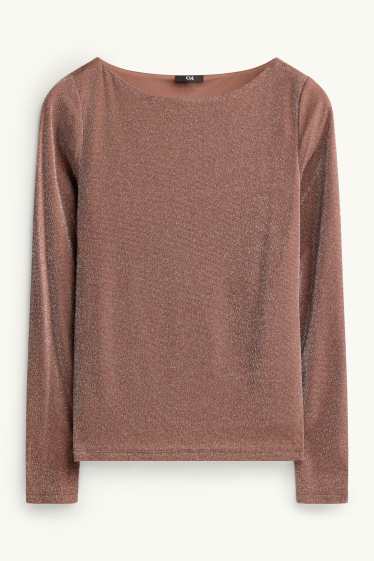 Femmes - Haut à manches longues - regular fit - effet brillant - marron