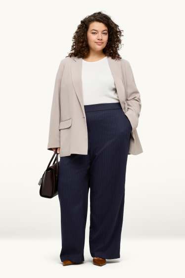 Femei - Pantaloni de stofă - talie medie - wide leg - dungi fine - albastru închis