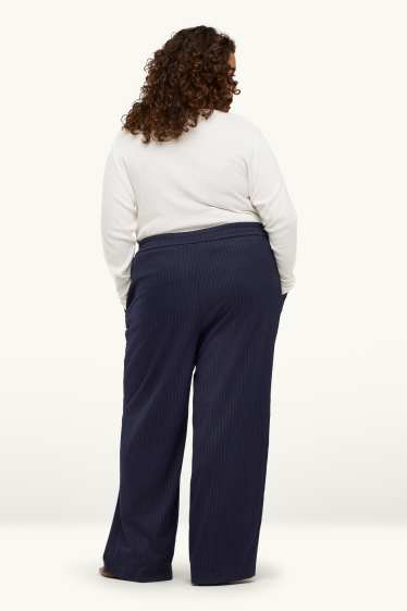 Femei - Pantaloni de stofă - talie medie - wide leg - dungi fine - albastru închis