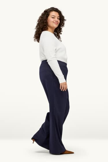 Femei - Pantaloni de stofă - talie medie - wide leg - dungi fine - albastru închis