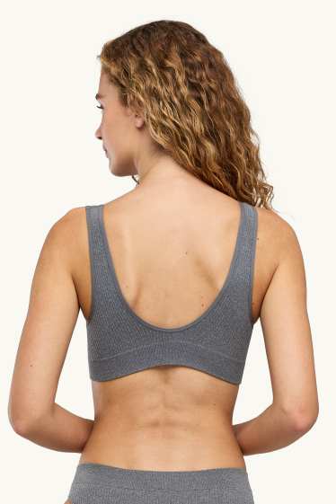 Donna - Brassière - imbottita - senza cuciture - a coste - grigio melange