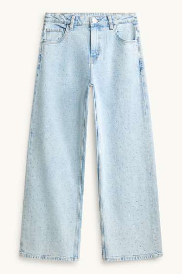 Bambine - Jeans a gamba ampia - effetto brillante - jeans azzurro
