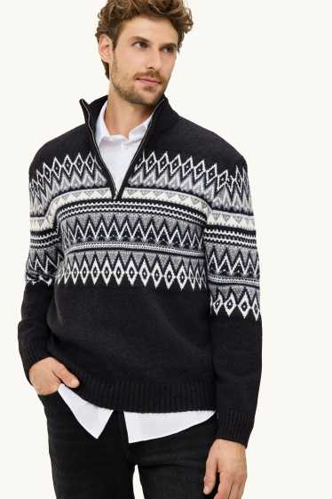 Hommes - Pull - à motif - gris foncé / blanc