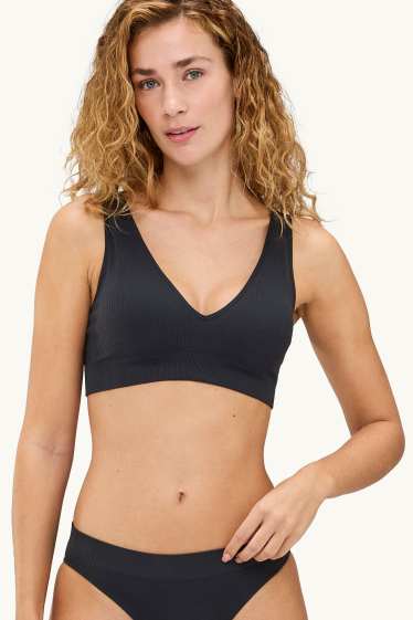 Femmes - Brassière - ampliforme - finition côtelée - seamless - noir