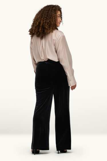 Donna - Pantaloni di velluto - vita alta - gamba larga - nero