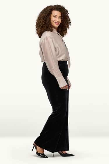 Donna - Pantaloni di velluto - vita alta - gamba larga - nero