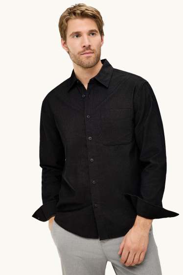 Hommes - Chemise en velours côtelé - relaxed fit - col kent - noir