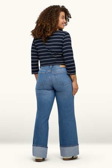 Damen - Wide Leg Jeans - Mid Waist - jeansblau