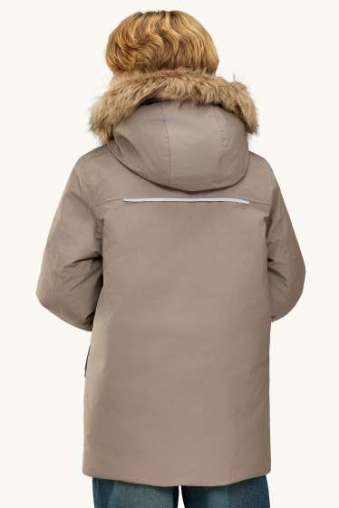 Kinderen: jongens - Parka met rand van imitatiebont - gevoerd - waterdicht - taupe