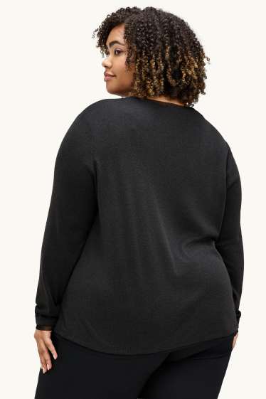 Femmes - Haut à manches longues avec encolure en V - curvy fit - gris anthracite