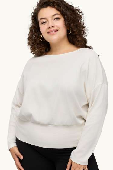 Damen - Langarmshirt - Slim Fit - cremeweiß